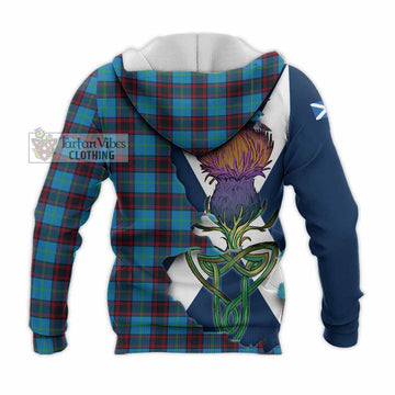 Tartan Vibes Clothing Wedderburn Tartan Family Crest Knitted Hoodie Scottish Thistle Celtic Inspired