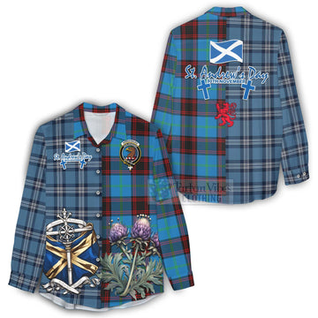Wedderburn Tartan Women's Casual Shirt Happy St. Andrew's Day Half Tartan Style - Tartan Vibes Clothing