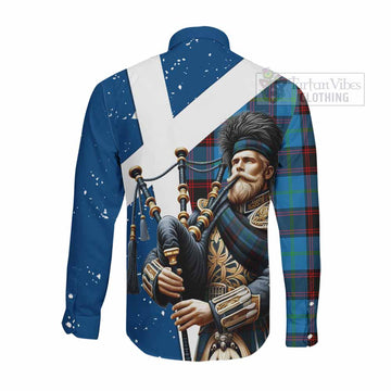 Wedderburn Tartan Long Sleeve Button Shirt with Family Crest Scottish Bagpiper Vibes - Tartan Vibes Clothing