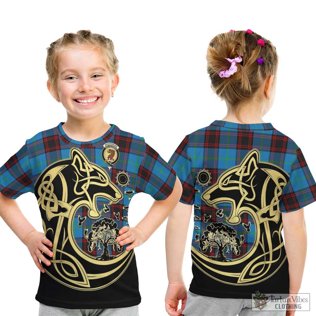 Wedderburn Tartan Kid T-Shirt with Family Crest Celtic Wolf Style - Tartan Vibes Clothing