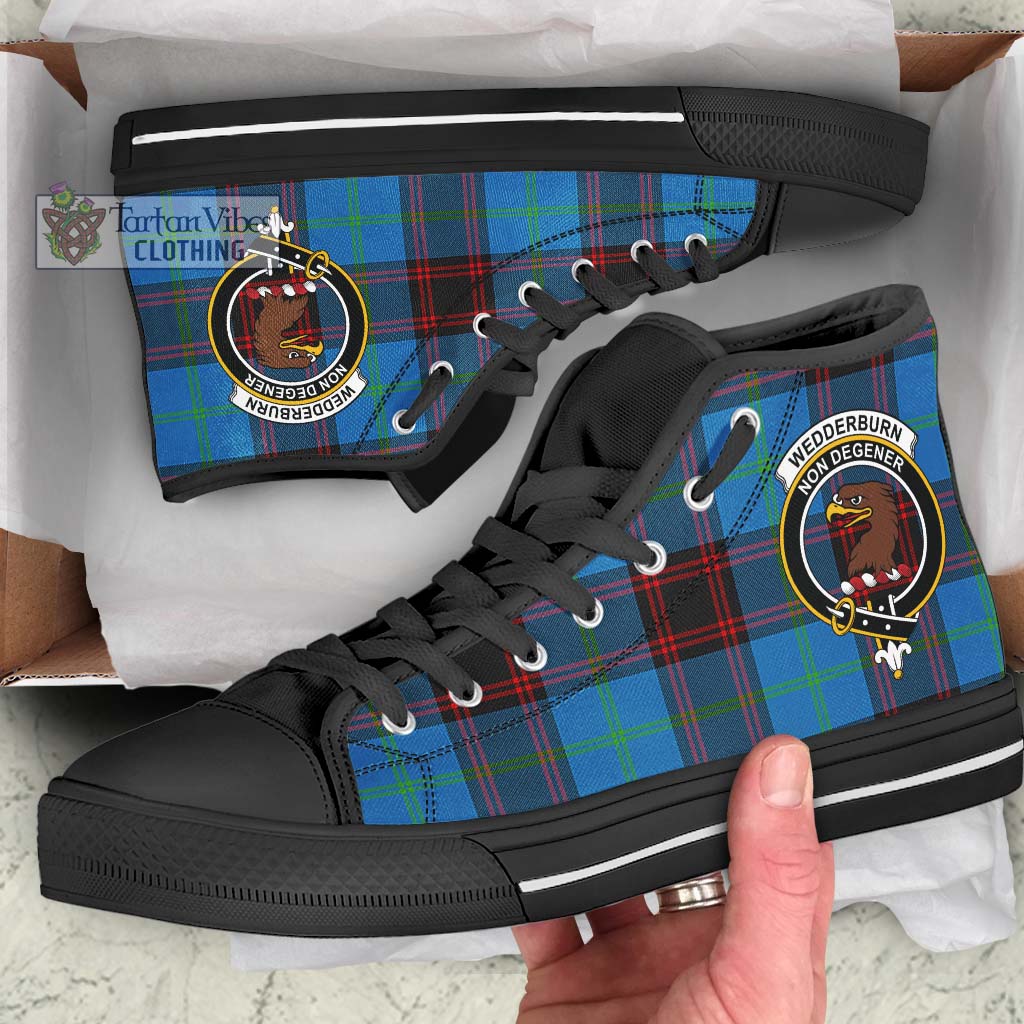 Wedderburn Tartan High Top Shoes with Family Crest - Tartan Vibes Clothing