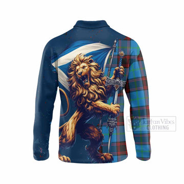 Wedderburn Tartan Family Crest Long Sleeve Polo Shirt with Scottish Majestic Lion - Tartan Vibes Clothing