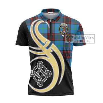 Wedderburn Tartan Zipper Polo Shirt with Family Crest and Celtic Symbol Style - Tartan Vibes Clothing