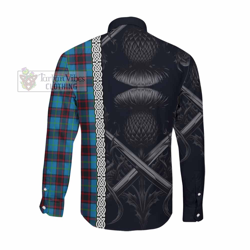 Tartan Vibes Clothing Wedderburn Tartan Long Sleeve Button Shirt with Family Crest Cross Sword Thistle Celtic Vibes