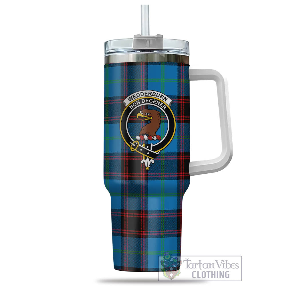 Wedderburn Tartan Tumbler with Handle with Family Crest - Tartan Vibes Clothing