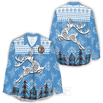 Wedderburn Clan Christmas Women's Casual Shirt Celtic Reindeer Style - Tartan Vibes Clothing