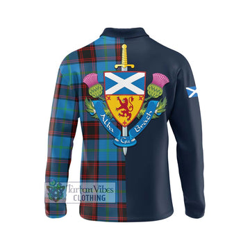 Wedderburn Tartan Long Sleeve Polo Shirt Alba with Scottish Lion Royal Arm Half Style - Tartan Vibes Clothing