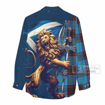 Wedderburn Tartan Family Crest Women's Casual Shirt with Scottish Majestic Lion - Tartan Vibes Clothing