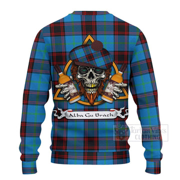 Wedderburn Tartan Ugly Sweater with Family Crest and Bearded Skull Holding Bottles of Whiskey - Tartan Vibes Clothing