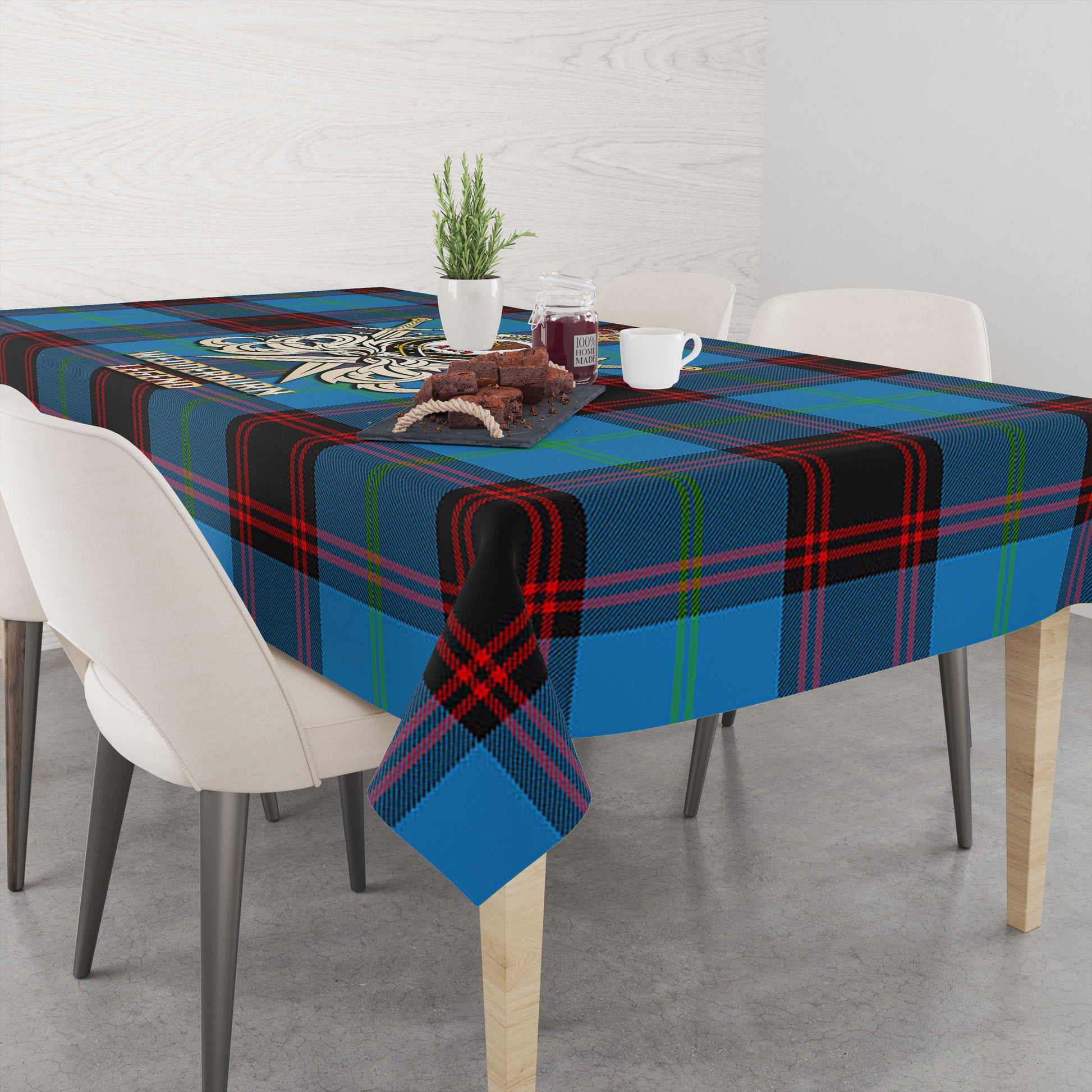 Wedderburn Tartan Tablecloth with Clan Crest and the Golden Sword of Courageous Legacy - Tartan Vibes Clothing