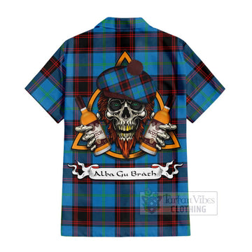 Wedderburn Tartan Hawaiian Shirt with Family Crest and Bearded Skull Holding Bottles of Whiskey - Tartan Vibes Clothing