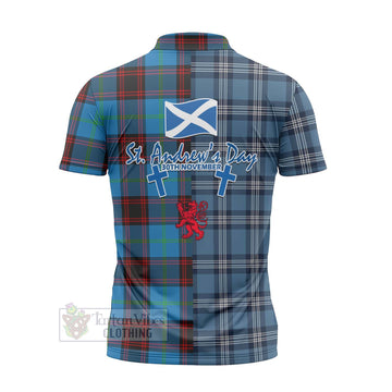Wedderburn Tartan Zipper Polo Shirt Happy St. Andrew's Day Half Tartan Style - Tartan Vibes Clothing