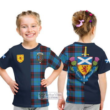 Wedderburn Tartan Kid T-Shirt Alba with Scottish Lion Royal Arm Half Style - Tartan Vibes Clothing