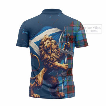Wedderburn Tartan Family Crest Zipper Polo Shirt with Scottish Majestic Lion - Tartan Vibes Clothing