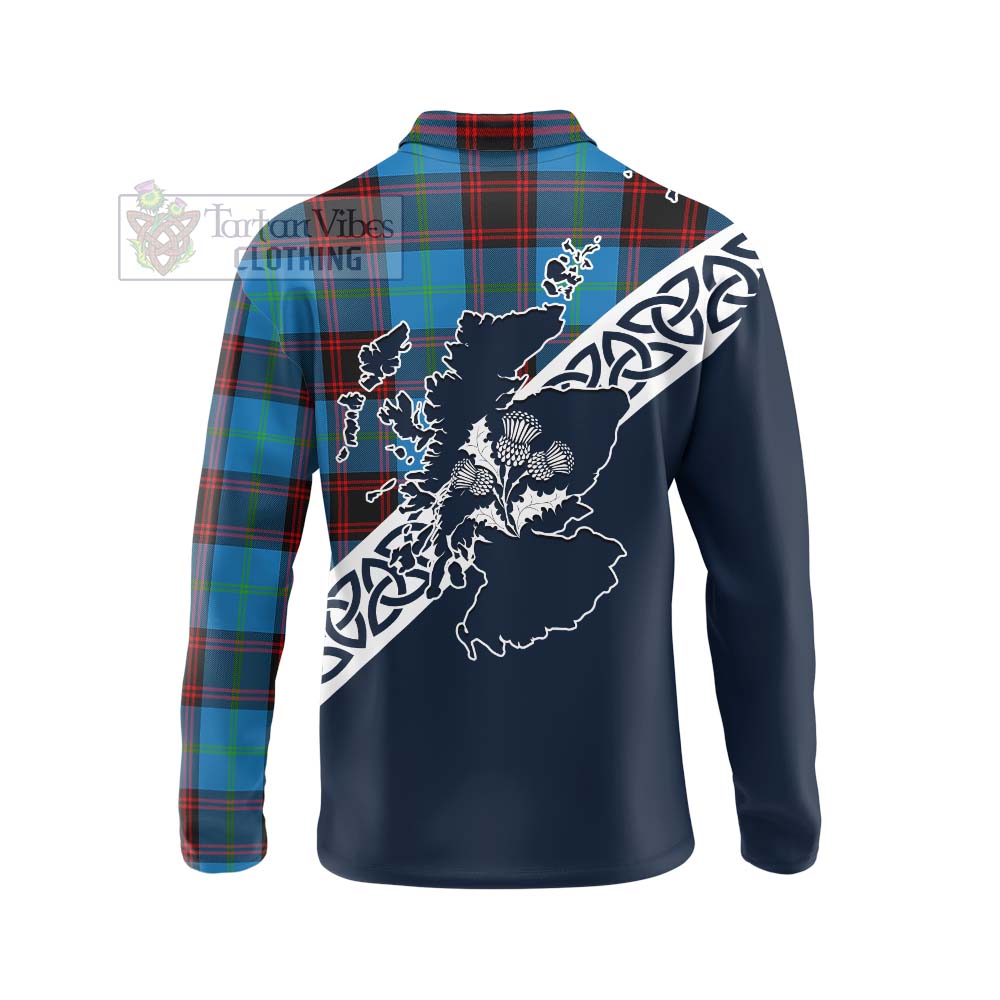 Wedderburn Tartan Long Sleeve Polo Shirt Featuring Thistle and Scotland Map - Tartan Vibes Clothing