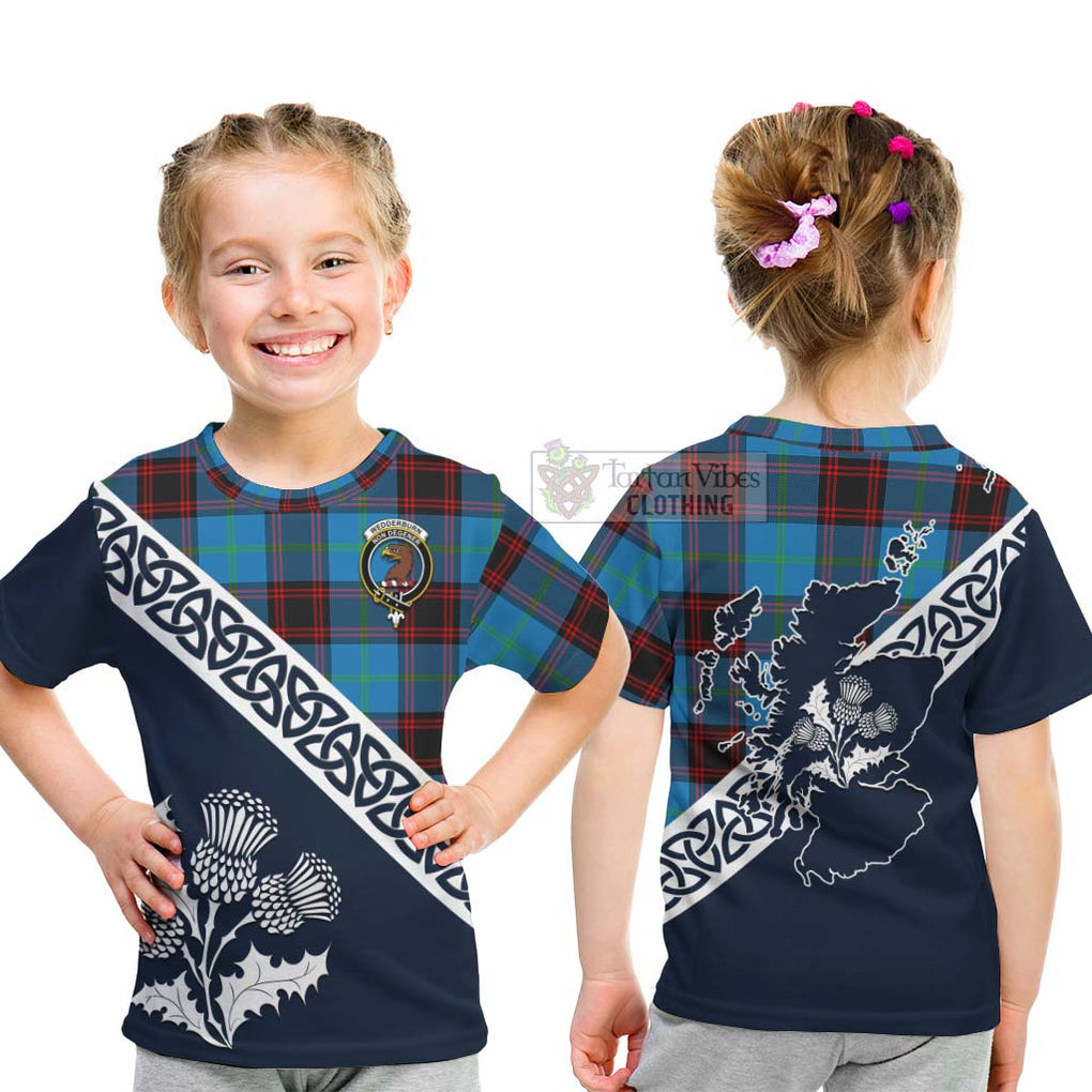 Wedderburn Tartan Kid T-Shirt Featuring Thistle and Scotland Map - Tartan Vibes Clothing