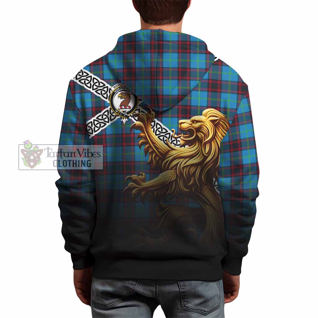 Wedderburn Crest Tartan Hoodie with Golden Lion Emblem Celtic Style - Tartan Vibes Clothing