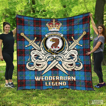 Wedderburn Tartan Quilt with Clan Crest and the Golden Sword of Courageous Legacy - Tartan Vibes Clothing