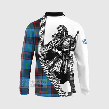 Wedderburn Tartan Clan Crest Long Sleeve Polo Shirt with Highlander Warrior Celtic Style - Tartan Vibes Clothing