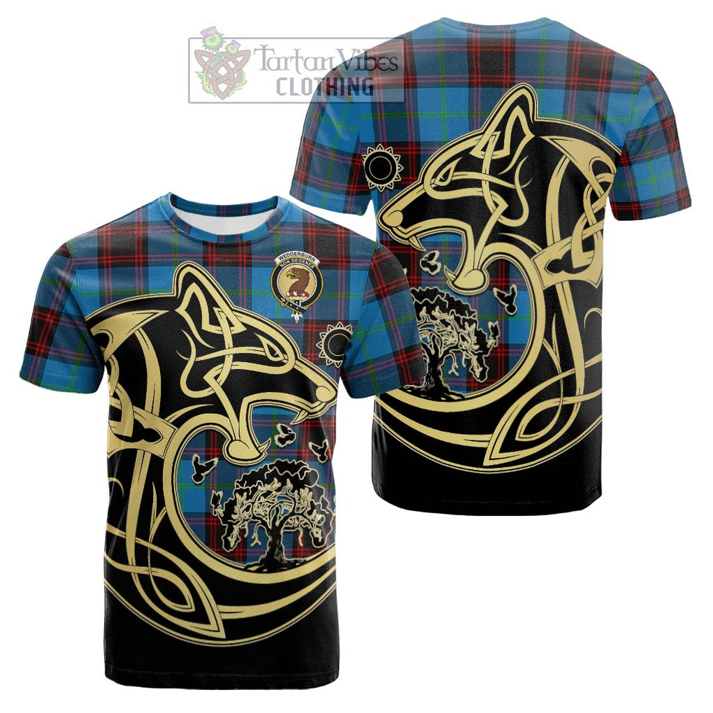 Wedderburn Tartan Cotton T-shirt with Family Crest Celtic Wolf Style Kid's Shirt - Tartan Vibes Clothing