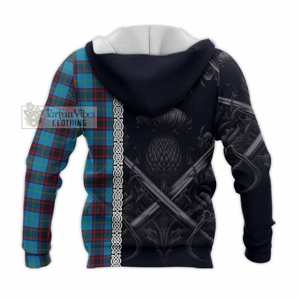 Wedderburn Tartan Knitted Hoodie with Family Crest Cross Sword Thistle Celtic Vibes - Tartan Vibes Clothing