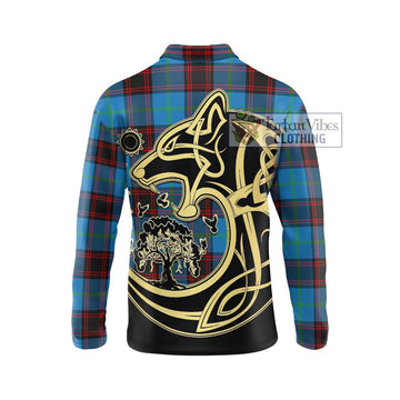 Wedderburn Tartan Long Sleeve Polo Shirt with Family Crest Celtic Wolf Style - Tartan Vibes Clothing