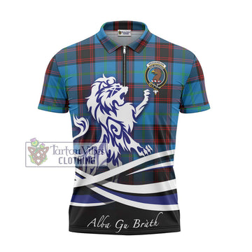 Wedderburn Tartan Zipper Polo Shirt with Alba Gu Brath Regal Lion Emblem - Tartan Vibes Clothing