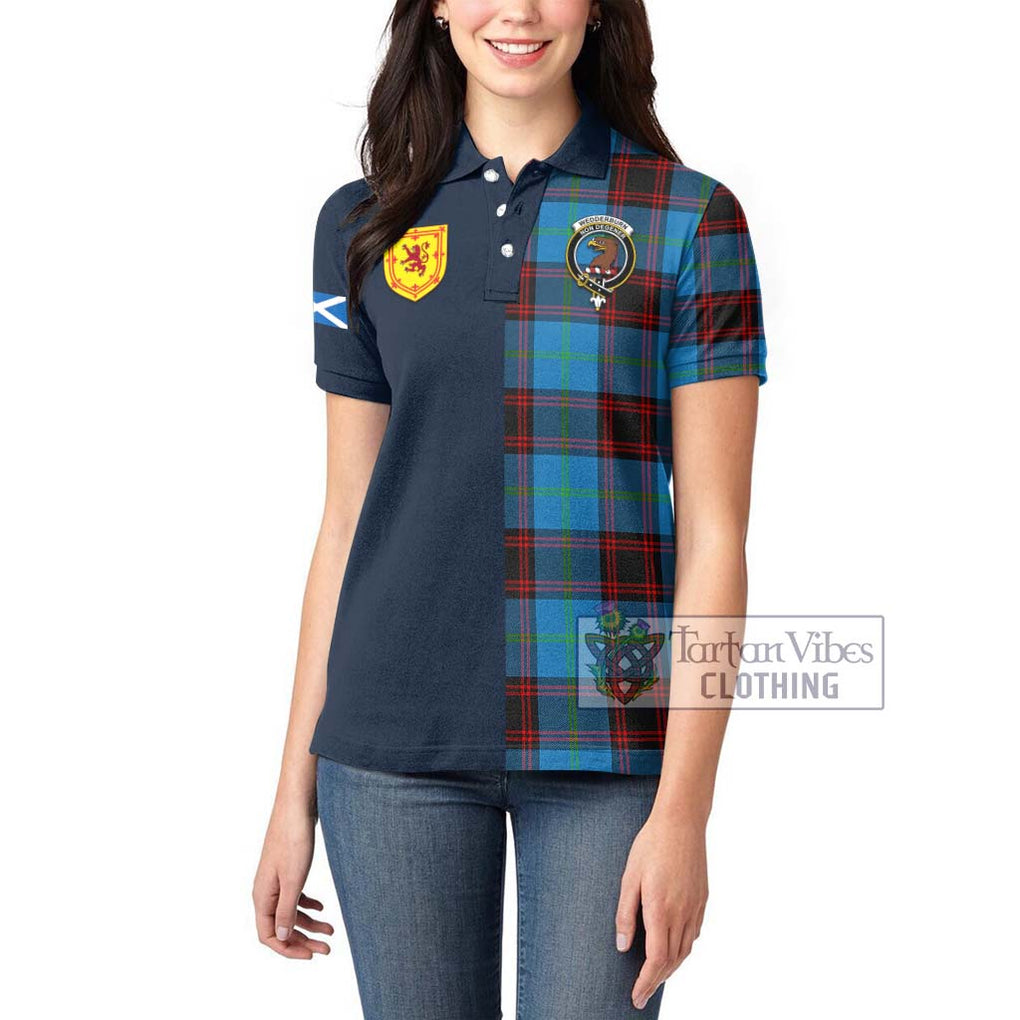 Wedderburn Tartan Women's Polo Shirt Alba with Scottish Lion Royal Arm Half Style - Tartan Vibes Clothing