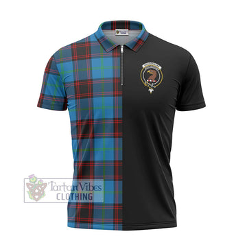 Wedderburn Tartan Zipper Polo Shirt with Family Crest and Half Of Me Style - Tartan Vibes Clothing