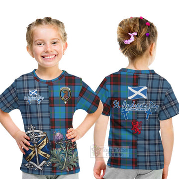 Wedderburn Tartan Kid T-Shirt Happy St. Andrew's Day Half Tartan Style - Tartan Vibes Clothing