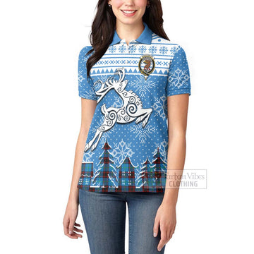 Wedderburn Clan Christmas Women's Polo Shirt Celtic Reindeer Style - Tartan Vibes Clothing
