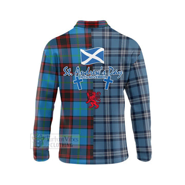 Wedderburn Tartan Long Sleeve Polo Shirt Happy St. Andrew's Day Half Tartan Style - Tartan Vibes Clothing