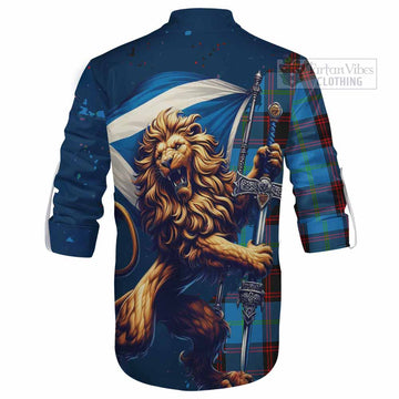 Wedderburn Tartan Family Crest Ghillie Kilt Shirt with Scottish Majestic Lion - Tartan Vibes Clothing