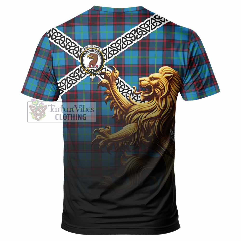 Wedderburn Crest Tartan T-Shirt with Golden Lion Emblem Celtic Style - Tartan Vibes Clothing