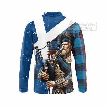 Wedderburn Tartan Long Sleeve Polo Shirt with Family Crest Scottish Bagpiper Vibes - Tartan Vibes Clothing