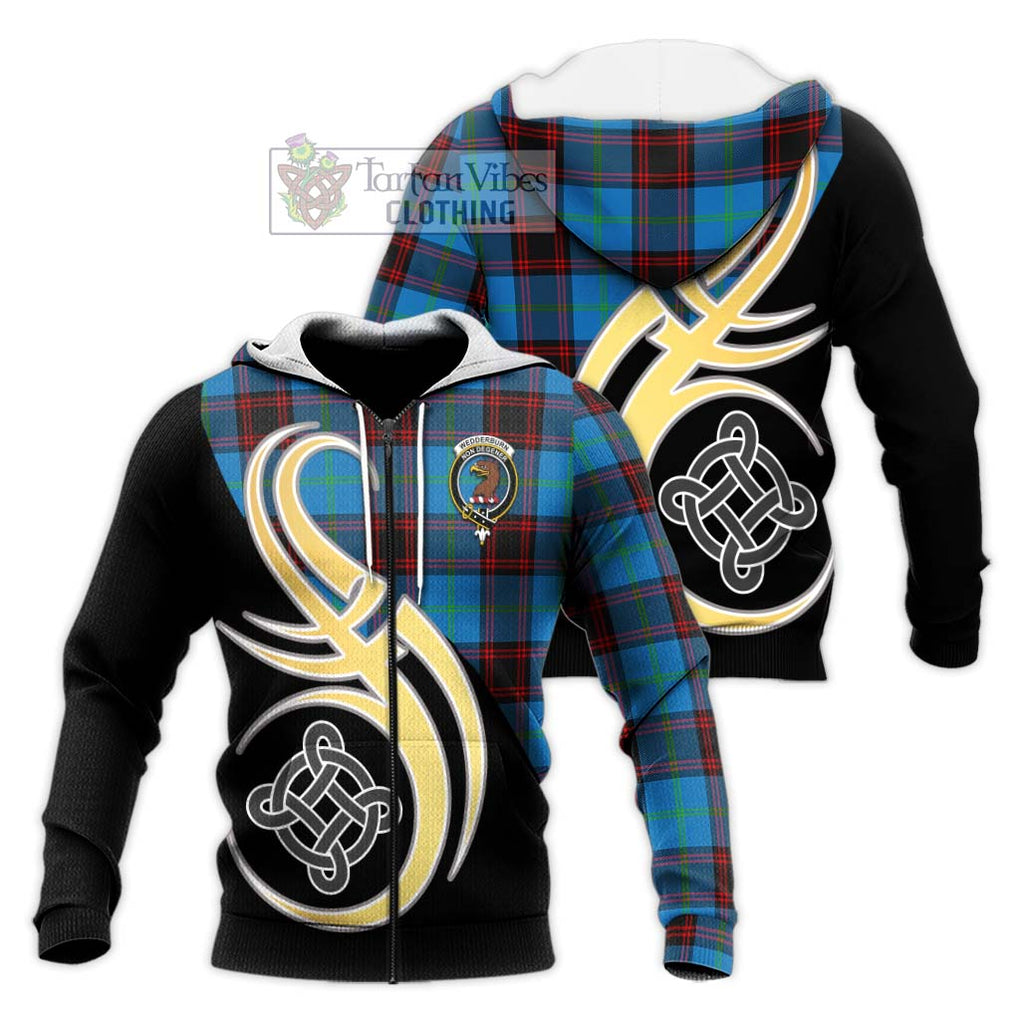 Wedderburn Tartan Knitted Hoodie with Family Crest and Celtic Symbol Style Unisex Knitted Zip Hoodie - Tartan Vibes Clothing