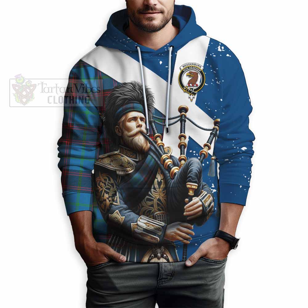 Wedderburn Tartan Hoodie with Family Crest Scottish Bagpiper Vibes - Tartan Vibes Clothing