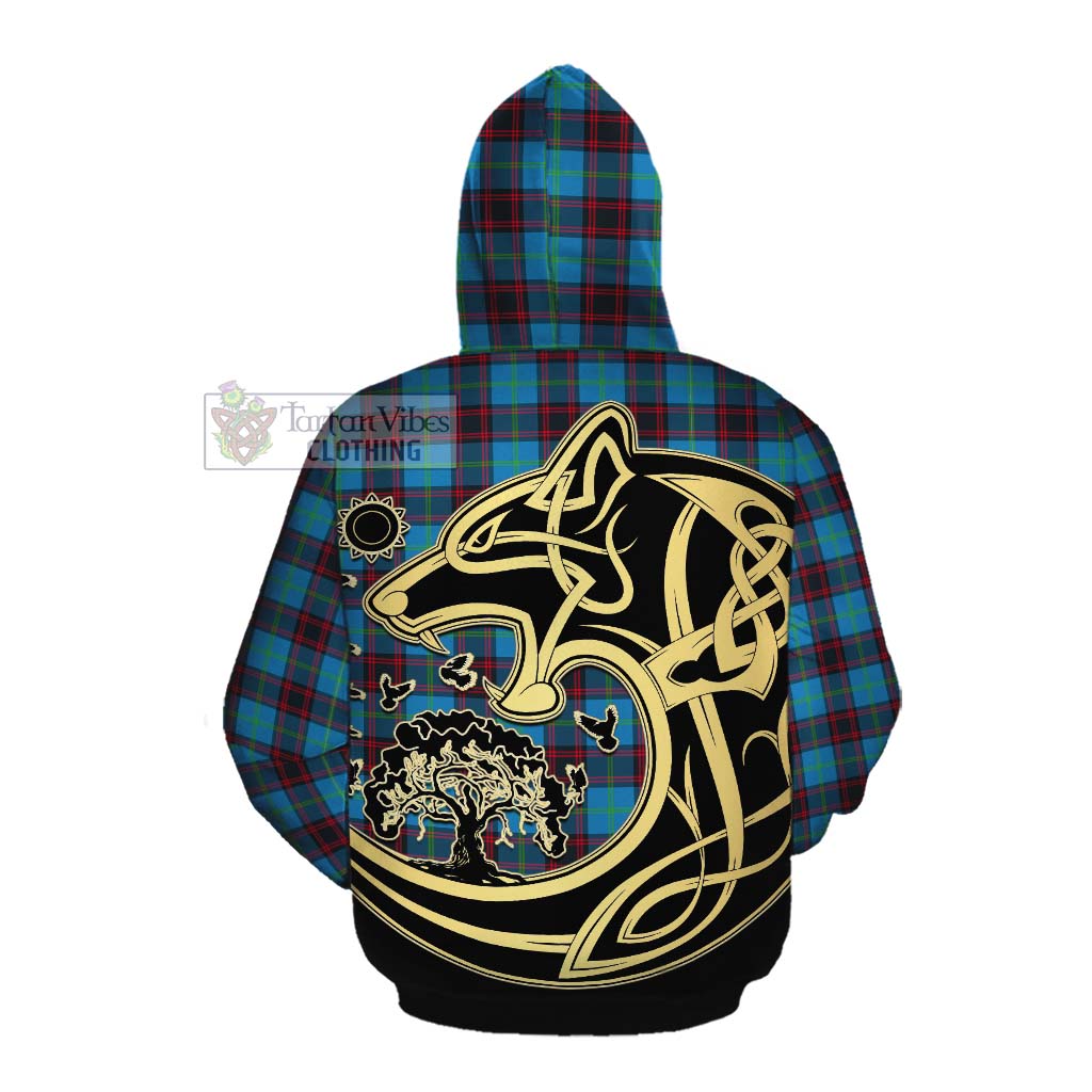 Wedderburn Tartan Cotton Hoodie with Family Crest Celtic Wolf Style Pullover Hoodie - Tartan Vibes Clothing