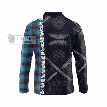 Wedderburn Tartan Long Sleeve Polo Shirt with Family Crest Cross Sword Thistle Celtic Vibes - Tartan Vibes Clothing