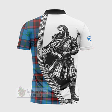 Wedderburn Tartan Clan Crest Zipper Polo Shirt with Highlander Warrior Celtic Style - Tartan Vibes Clothing