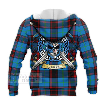 Wedderburn Tartan Knitted Hoodie with Family Crest Celtic Skull Style - Tartan Vibes Clothing