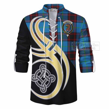 Wedderburn Tartan Ghillie Kilt Shirt with Family Crest and Celtic Symbol Style - Tartan Vibes Clothing