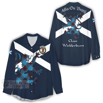 Wedderburn Tartan Lion Rampant Women's Casual Shirt Proudly Display Your Heritage with Alba Gu Brath and Clan Name - Tartan Vibes Clothing
