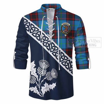 Wedderburn Tartan Ghillie Kilt Shirt Featuring Thistle and Scotland Map - Tartan Vibes Clothing