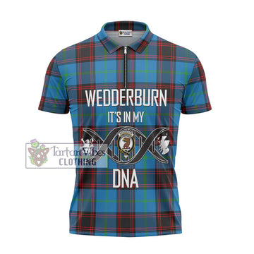 Wedderburn Tartan Zipper Polo Shirt with Family Crest DNA In Me Style - Tartan Vibes Clothing