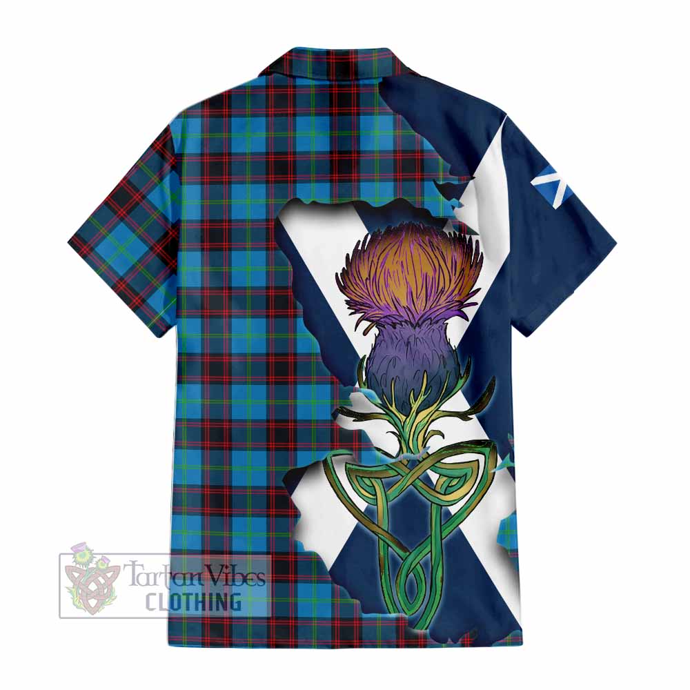 Tartan Vibes Clothing Wedderburn Tartan Family Crest Short Sleeve Button Shirt Scottish Thistle Celtic Inspired