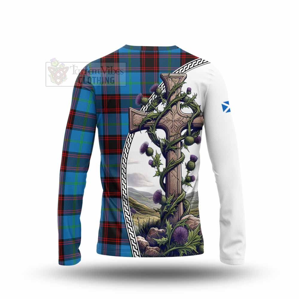 Tartan Vibes Clothing Wedderburn Tartan Long Sleeve T-Shirt with Family Crest and St. Andrew's Cross Accented by Thistle Vines