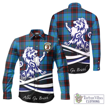 Wedderburn Tartan Long Sleeve Button Up Shirt with Alba Gu Brath Regal Lion Emblem