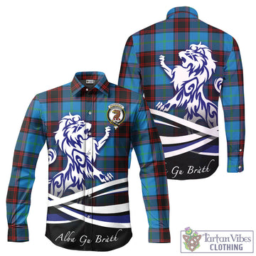 Wedderburn Tartan Long Sleeve Button Up Shirt with Alba Gu Brath Regal Lion Emblem - Tartan Vibes Clothing