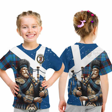 Wedderburn Tartan Kid T-Shirt with Family Crest Scottish Bagpiper Vibes - Tartan Vibes Clothing